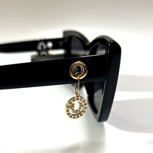 New TRUE RELIGION Cat Eye Sunglasses Acetate Black Dangling Charm Rhinestone main image 5
